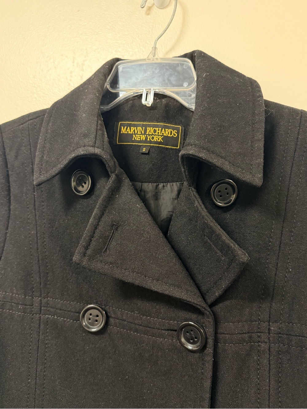 Marvin Richards Women's Black Pea Coat - Picture 3 of 11